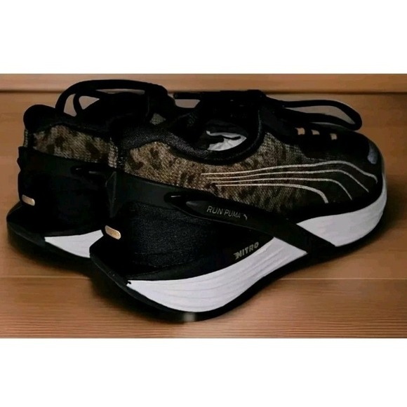PUMA Women's Size 11M RUN XX NITRO Fur Real Sneakers Black Desert Tan Leopard - Picture 2 of 5